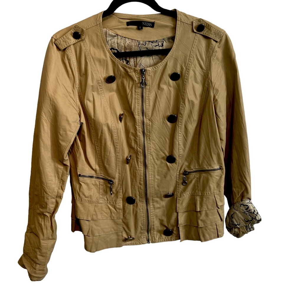 Vegan Leather Double Breasted Zippered Jacket Camel